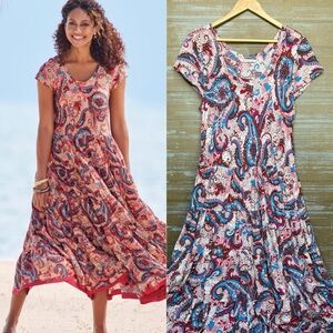 Soft Surroundings Kara Maxi Dress Floral Boho Preppy Beachy Vacation Womens M